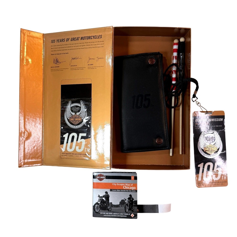 Harley-Davidson 105th Anniversary Gift Set Wallet Map Box Flags 2008 Collectors